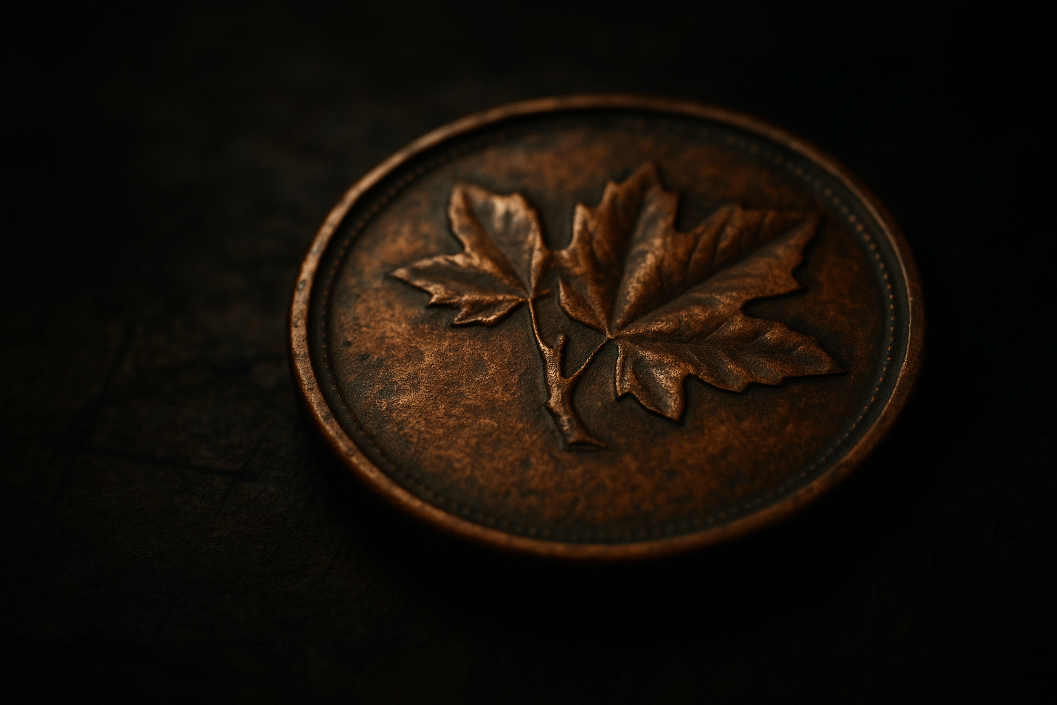Cinematic 3D illustration of a Canadian penny symbolizing a hidden historical story from an era of change in the early nineteen seventies