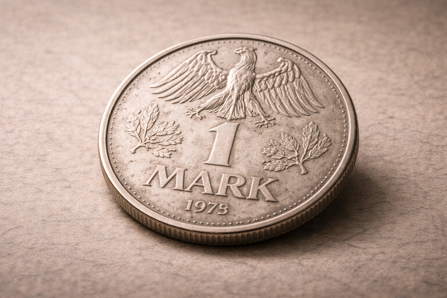 Close view of the 1972 German 1 Mark coin showing the eagle emblem and aged metal surface.