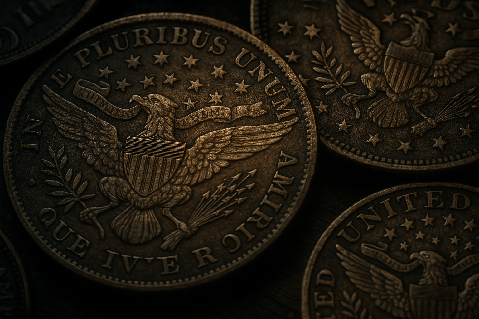 3D macro close-up of intricate American coin engravings