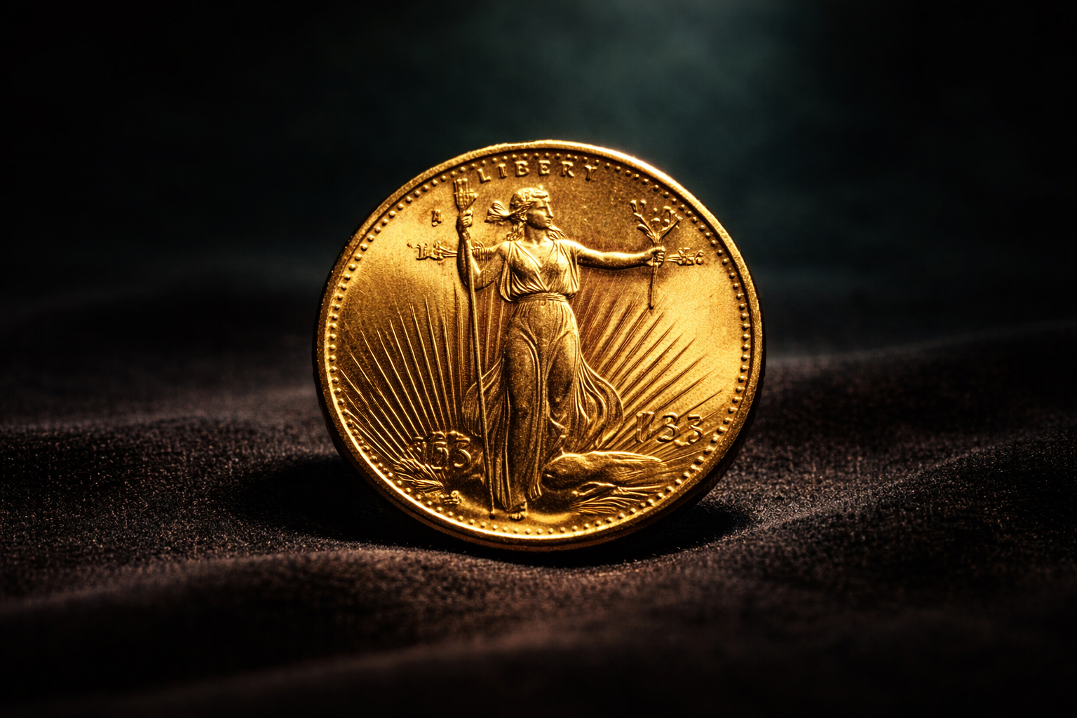 Cinematic illustration of the 1933 Gold Eagle coin symbolizing a rare American gold coin that vanished from circulation after one year