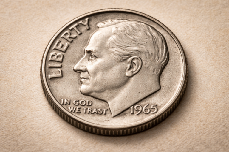 Close-up view of a 1965 United States dime showing accurate mint details and subtle signs of circulation.