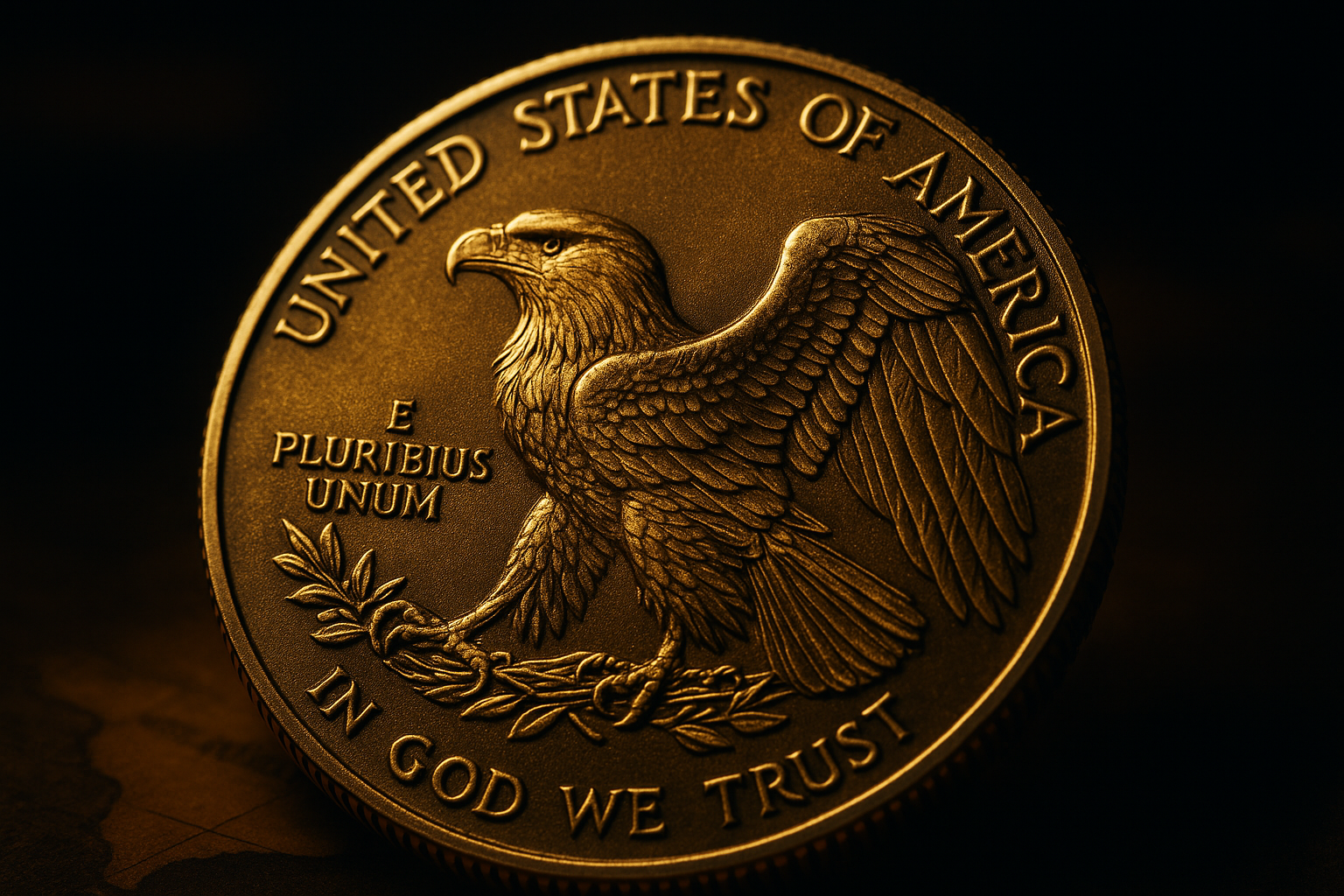 Macro view revealing the intricate relief of the American Eagle gold coin