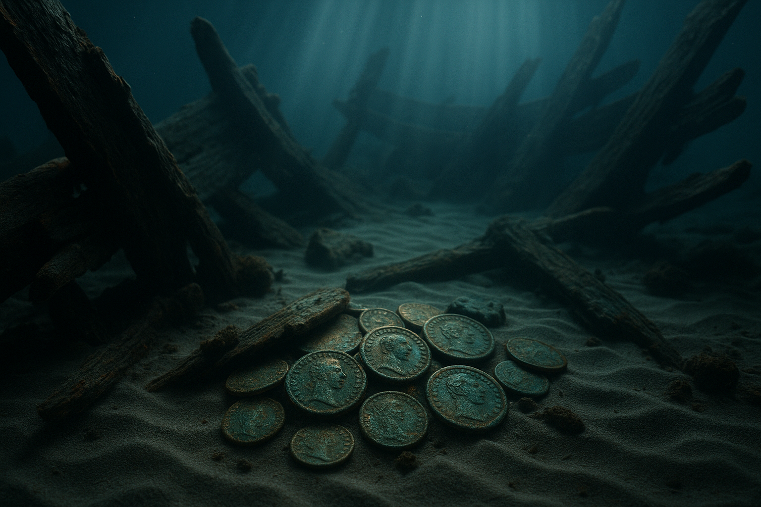 Ancient coins found among shipwreck remains underwater