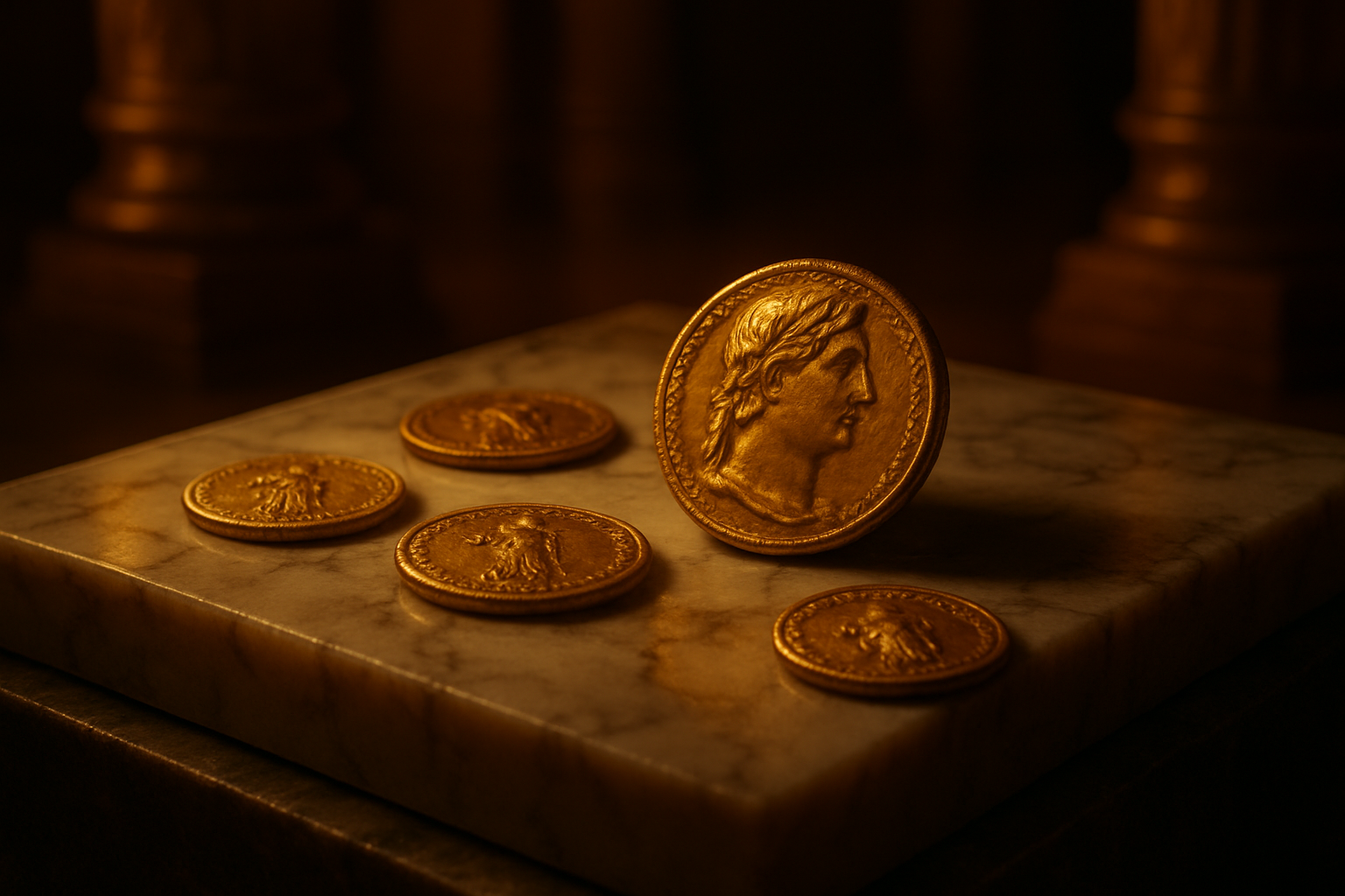 Ceremonial ancient coins used by emperors and kings