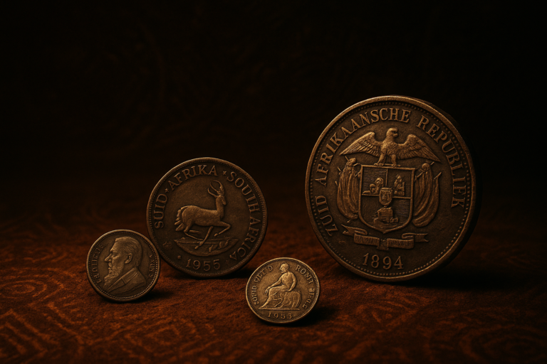 Historic South African coins reflecting myth and memory