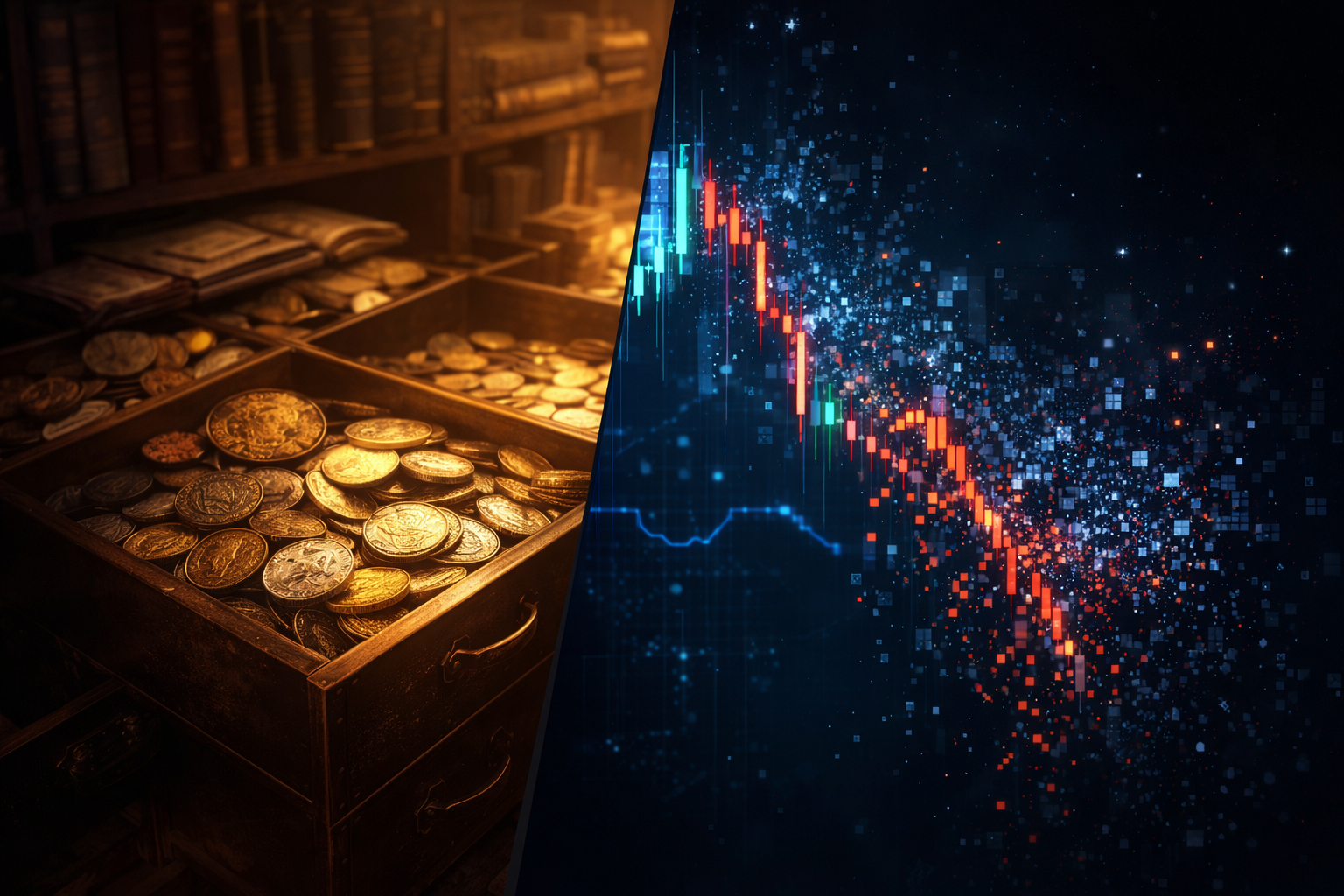 Illustration showing how modern narratives reshape historical coin stories