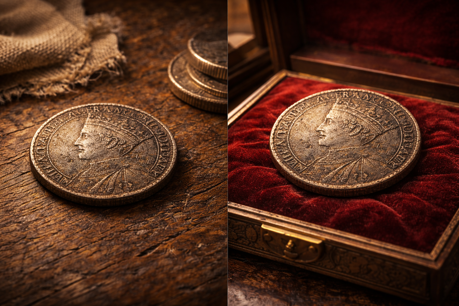 Illustration showing how perception of old coins changes over time