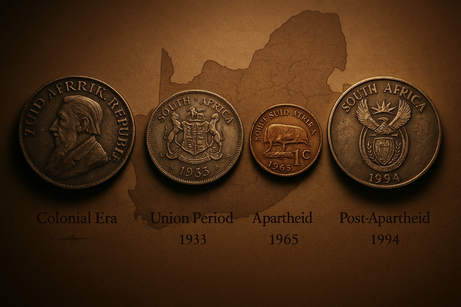 South African coin history arranged as a visual timeline