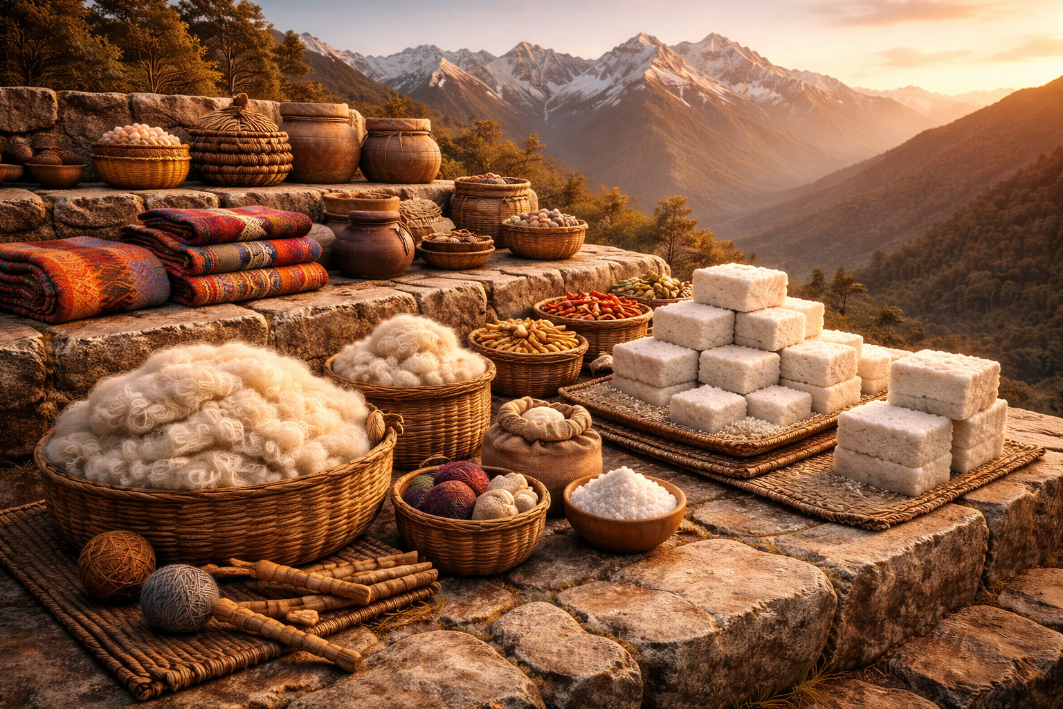 Andean highland trade goods used along ancient routes in South America.