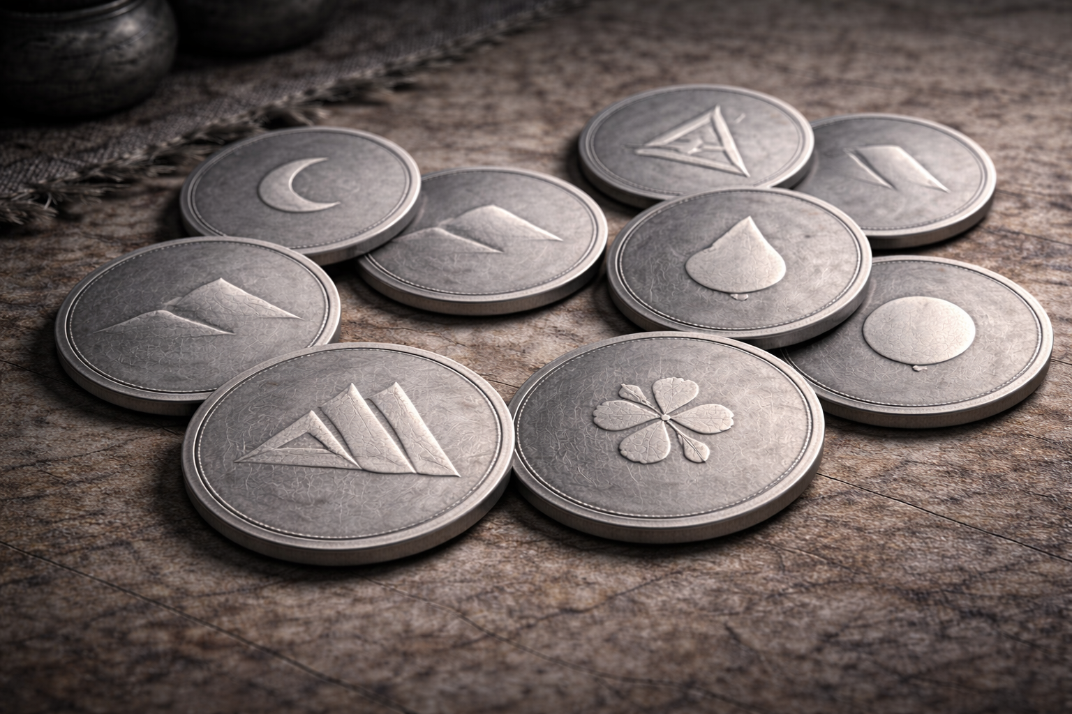 Coins with cold minimalist design elements