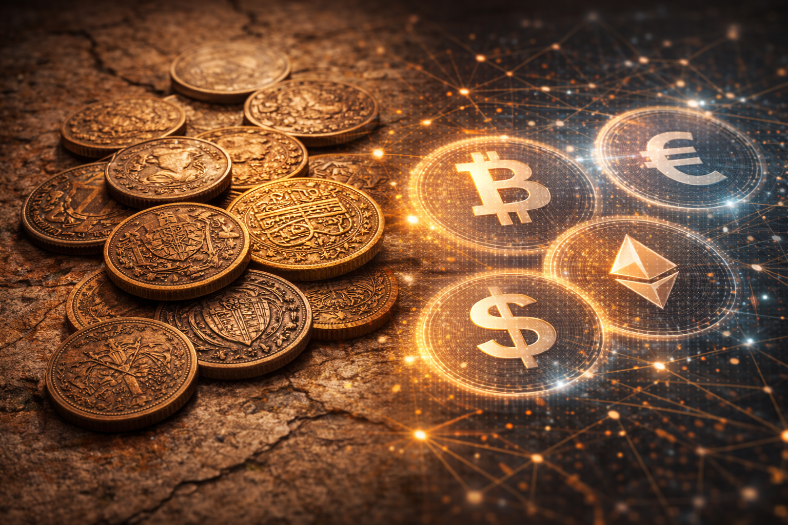 Contrast between physical coins and digital money