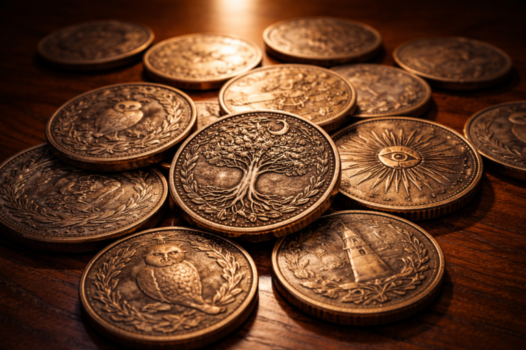 Everyday coins showing hidden symbols and imagery