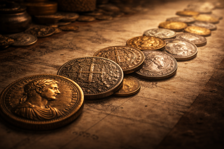 Evolution of coin designs across historical turning points