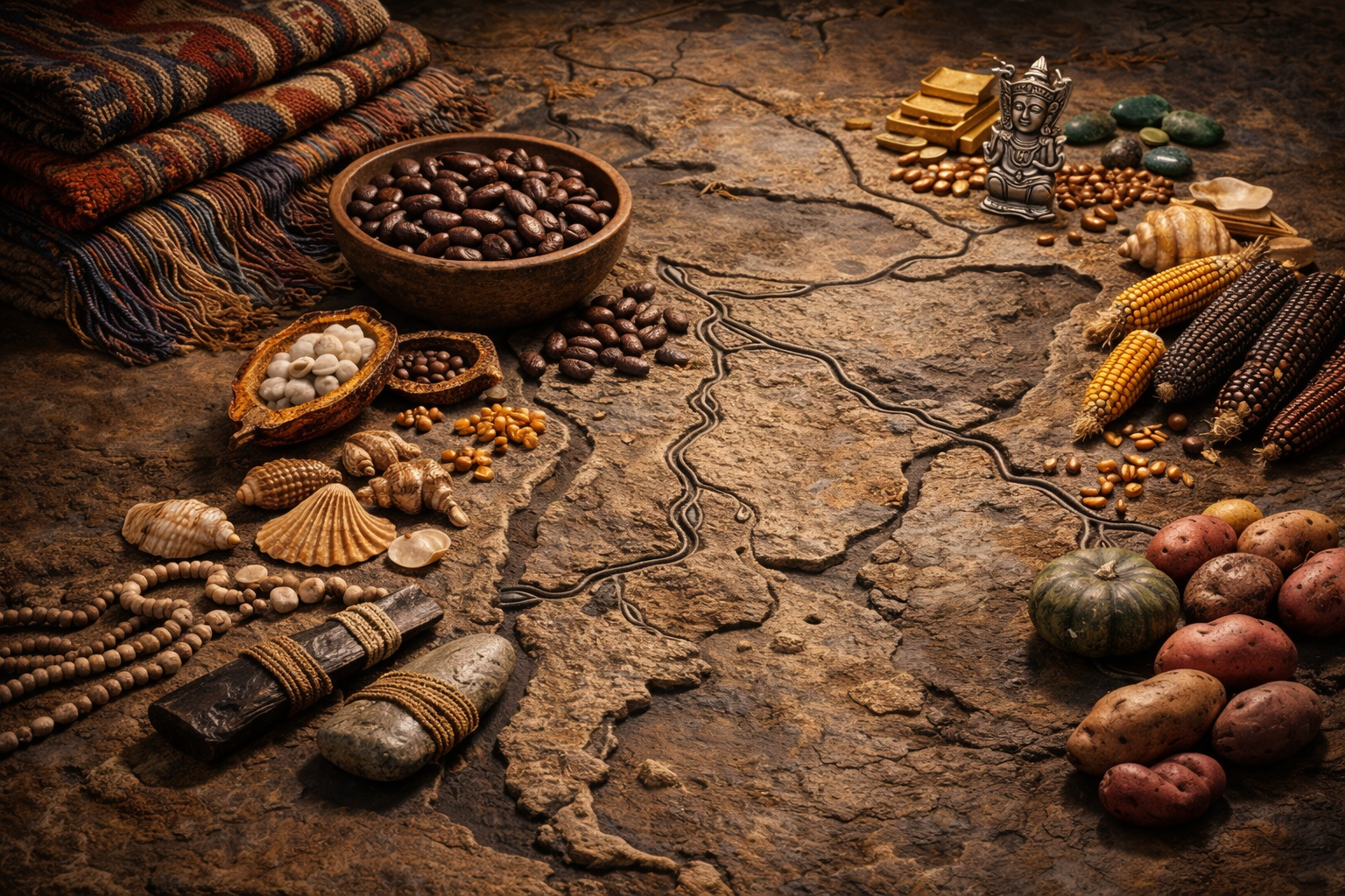 Pre colonial trade routes and exchange systems in South America.