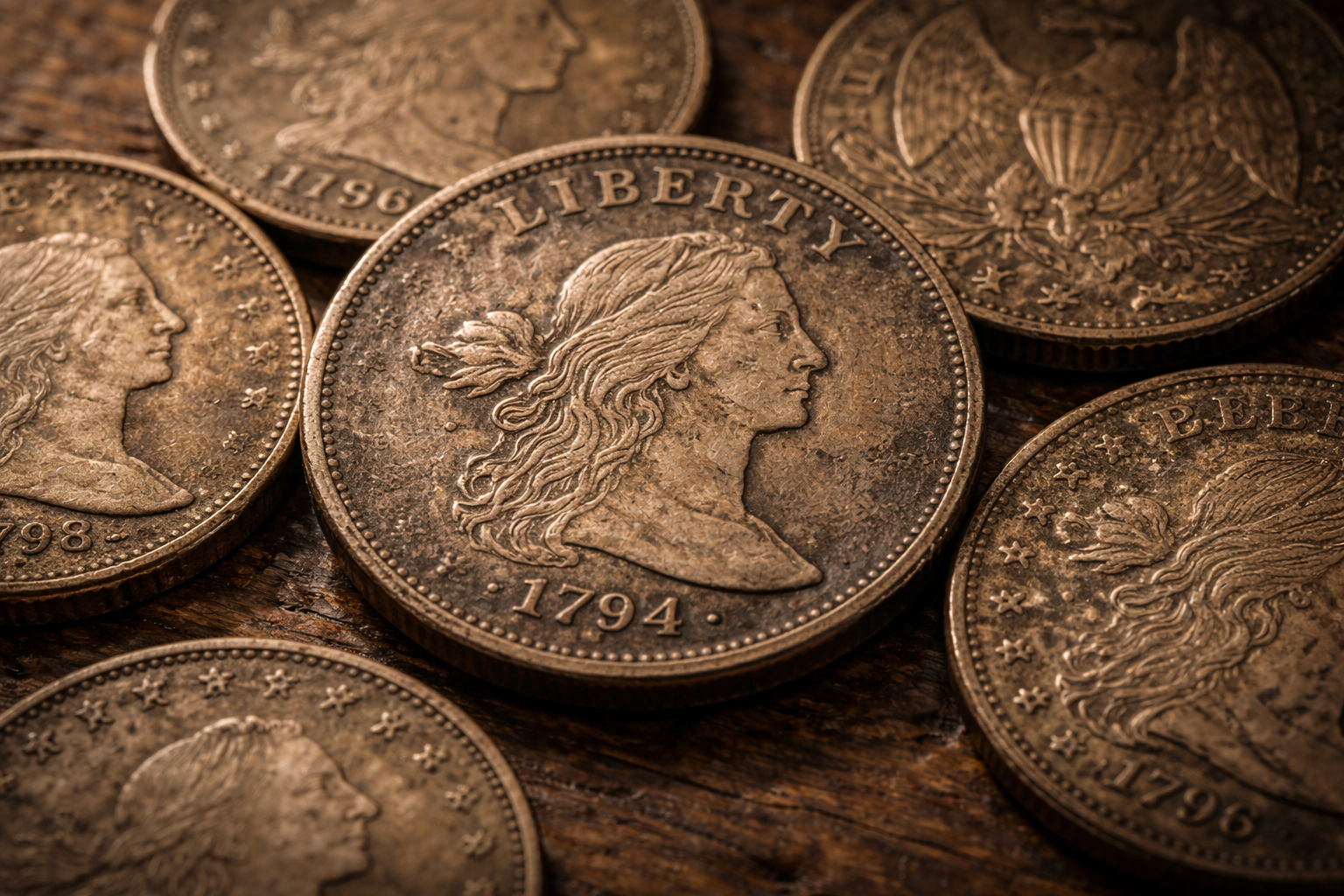 Worn early American copper coins