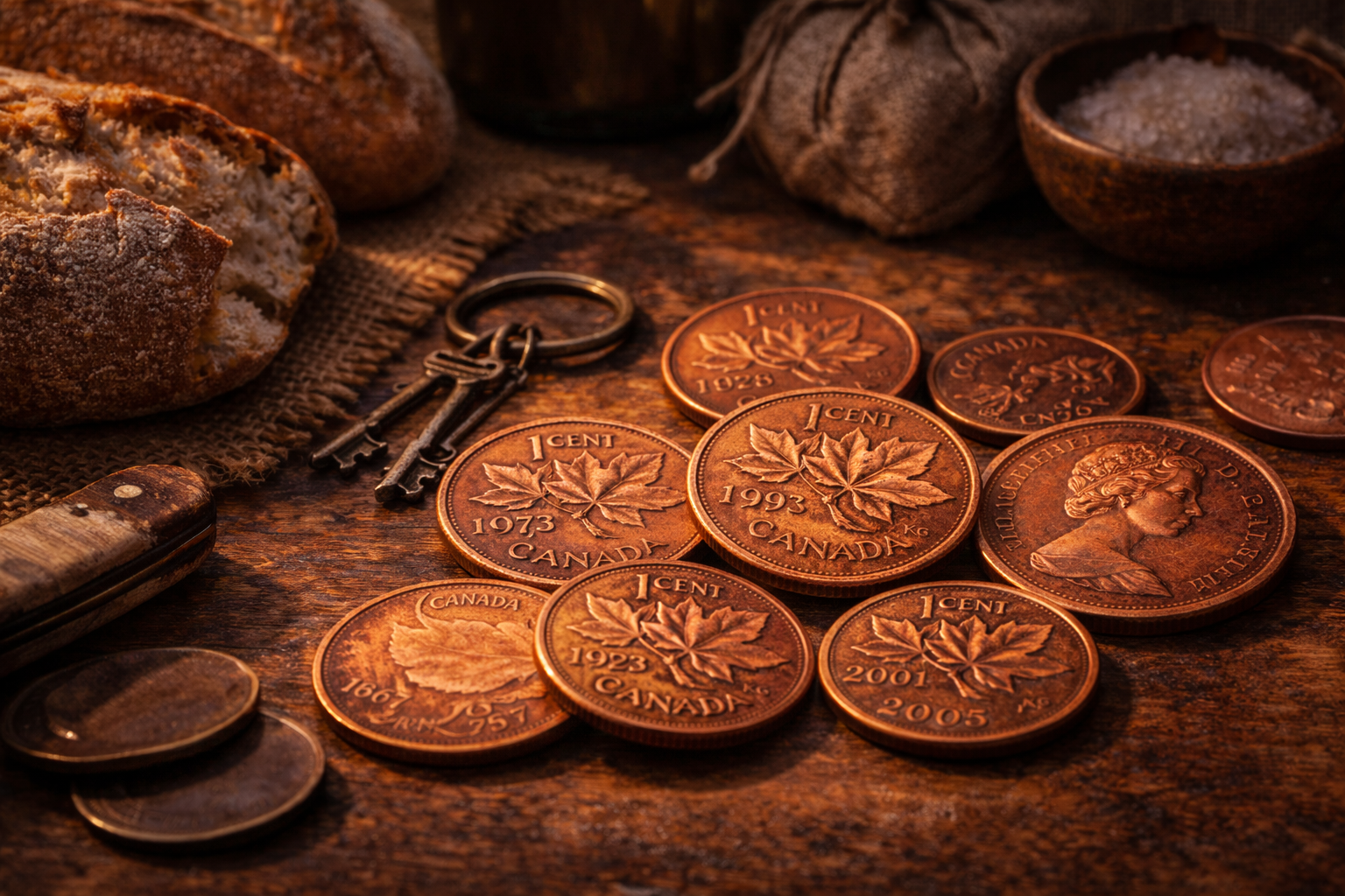 Canadian pennies used in everyday life and small purchases in Canada