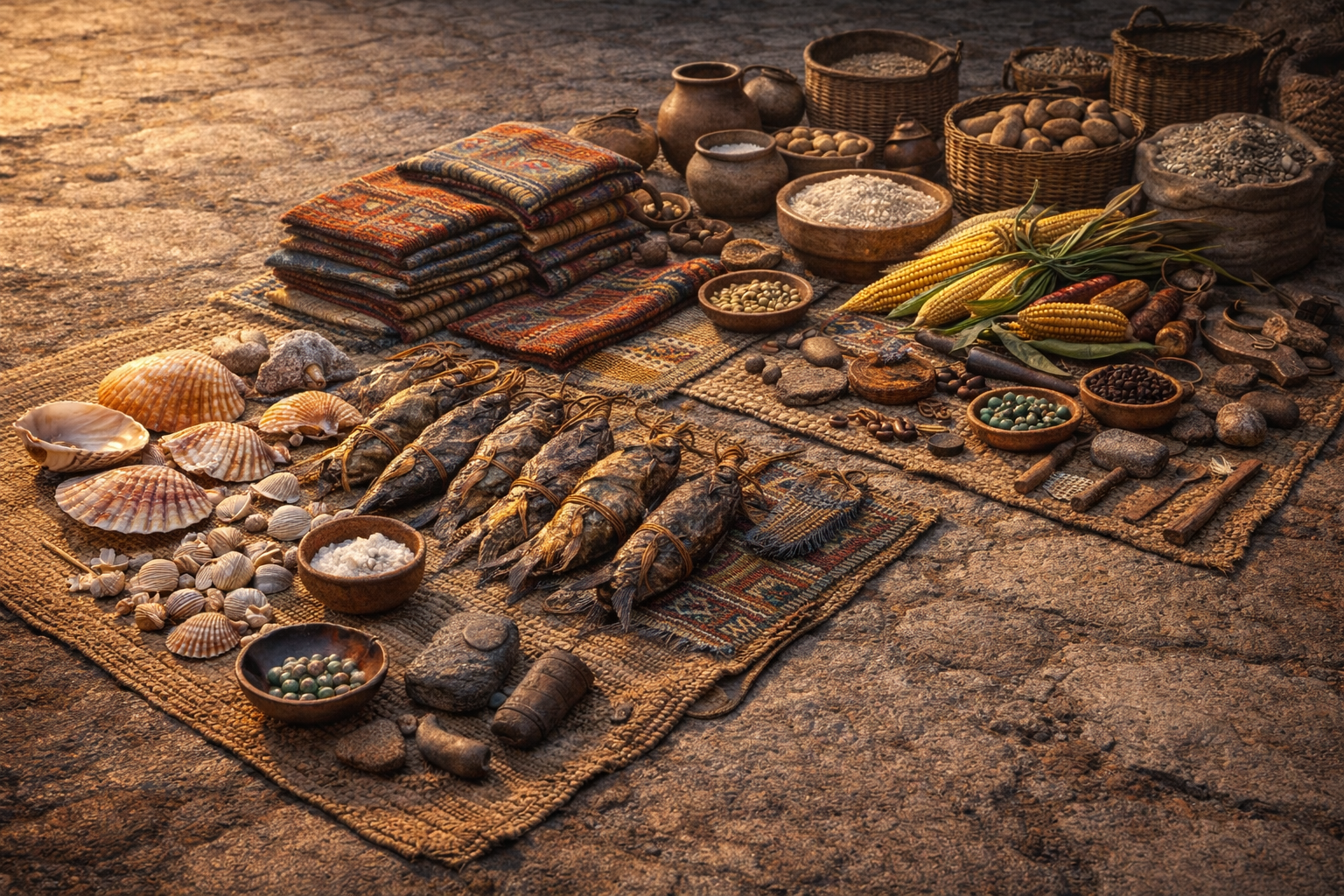 Coastal and inland goods meeting in ancient South American markets.