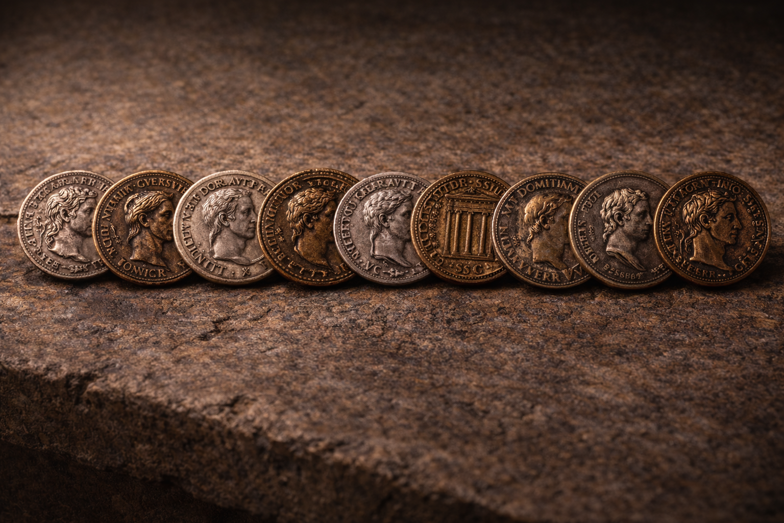 Evolution of Roman coin imagery across different rulers.