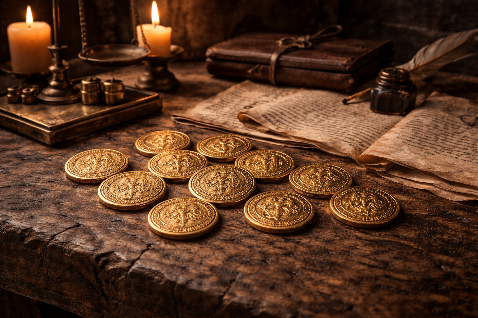 Medieval gold coins used for trade and taxation during the Middle Ages.