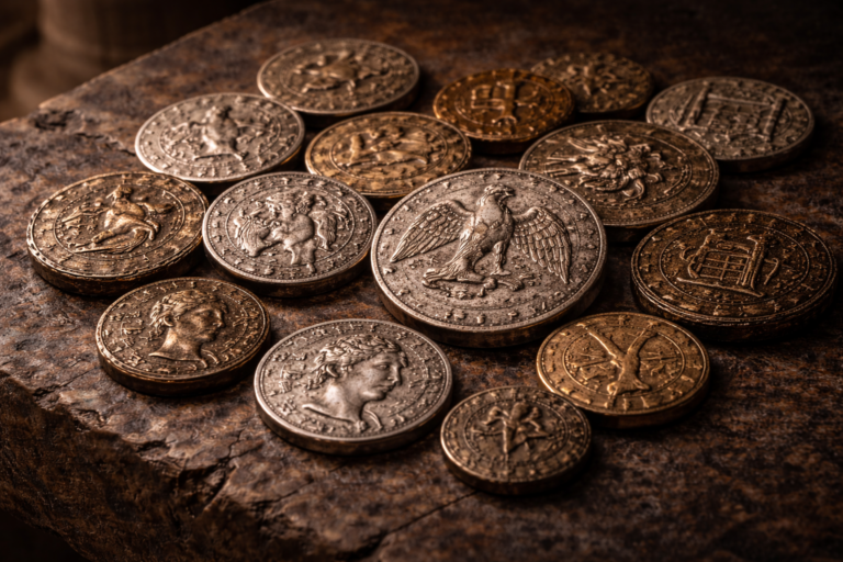 Roman coins used as symbols of power and authority.