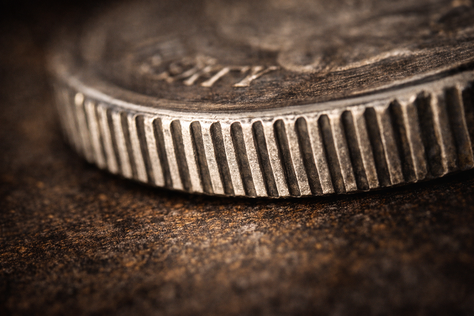 Close up of silver coin edge without copper stripe