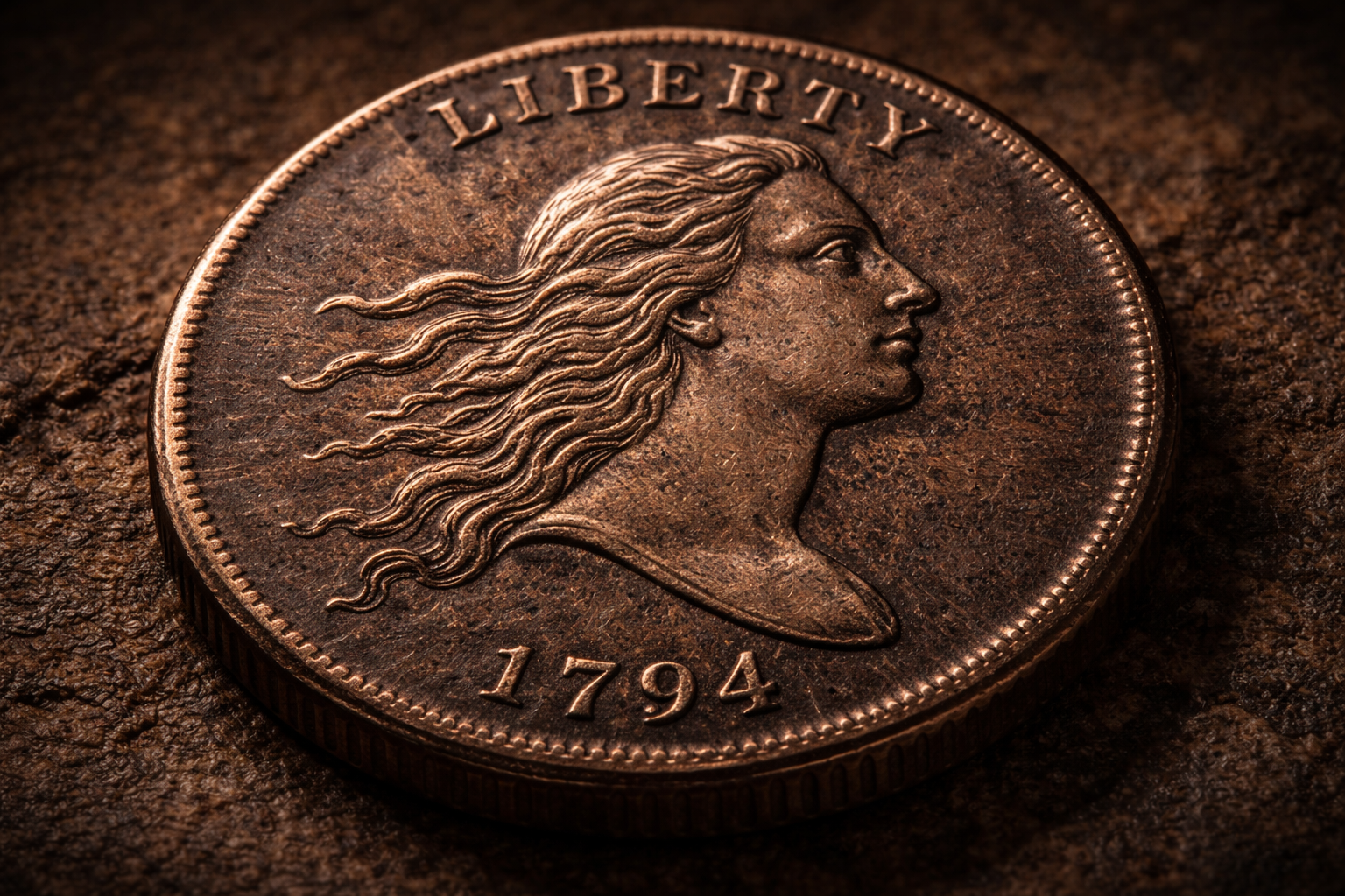 Early American copper large cent coin design