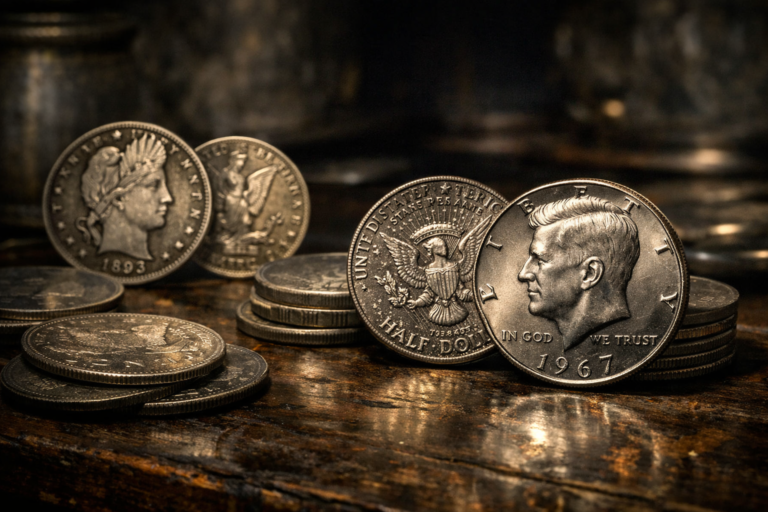 Kennedy half dollars representing the final American coins that still contained silver
