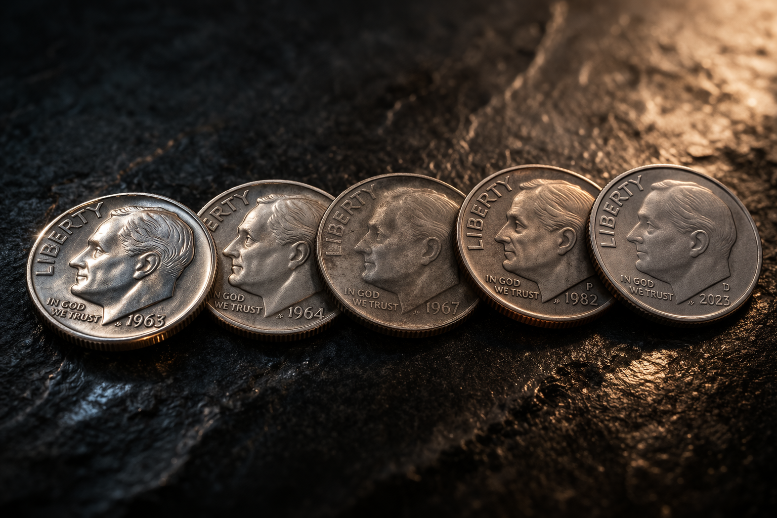 Layered structure of modern clad dime showing copper core and nickel outer layers