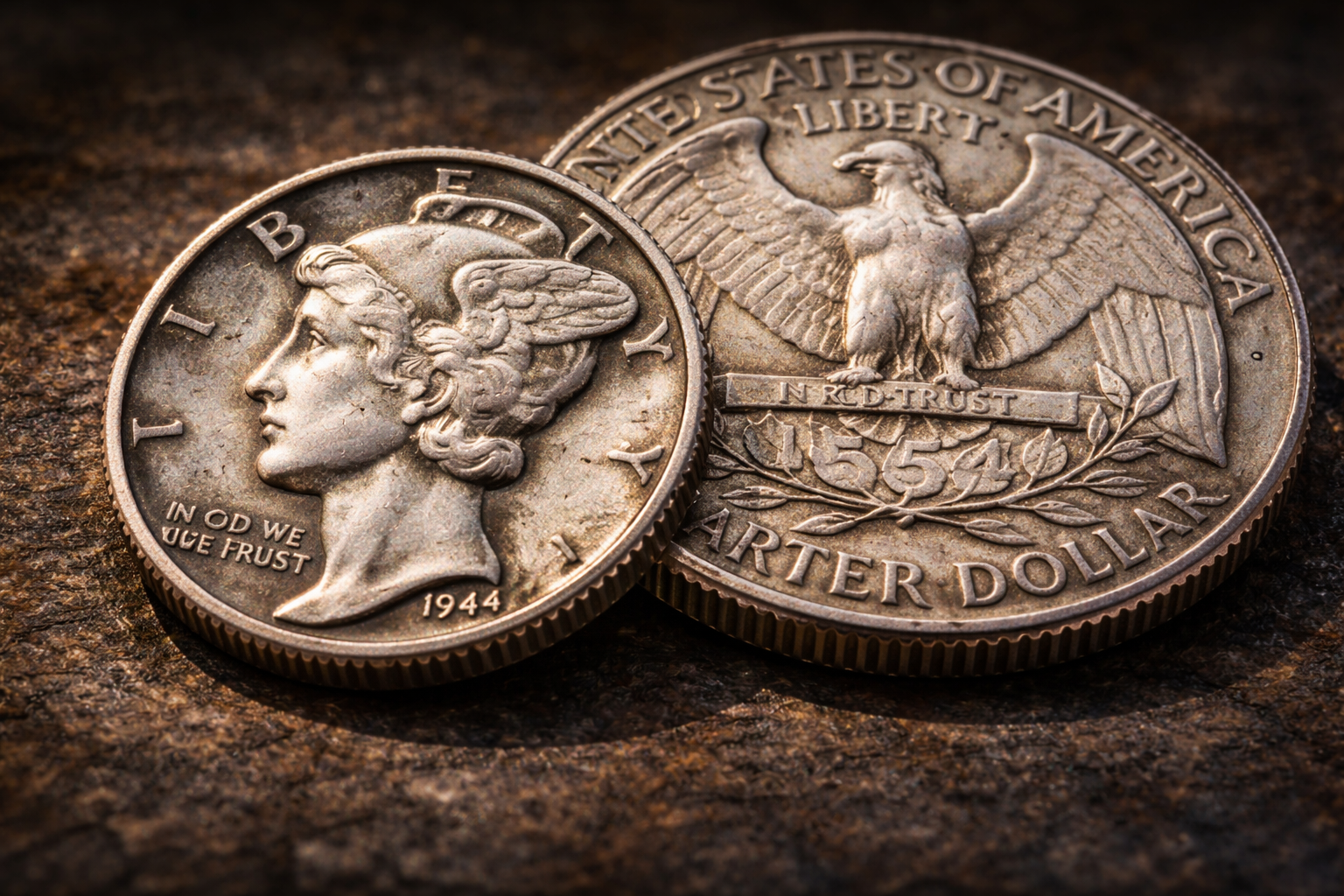 Mercury dime and Washington quarter made from 90 percent silver