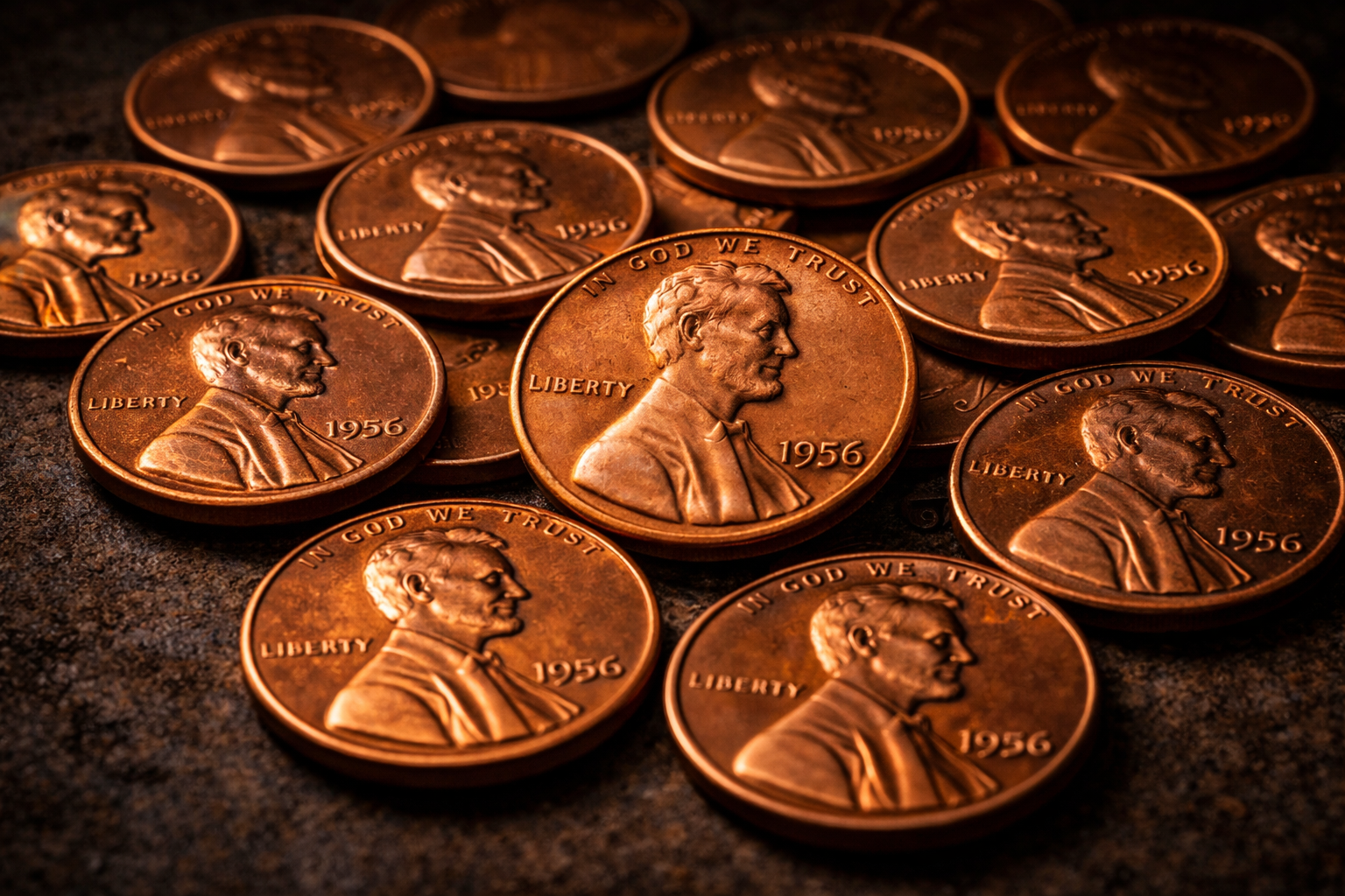 Pre-1982 U.S. Lincoln pennies showing copper composition and classic design