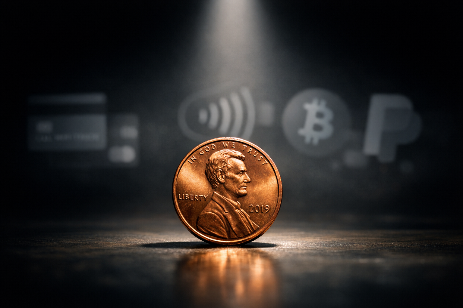 Single U.S. penny under spotlight representing its continued use in modern economy