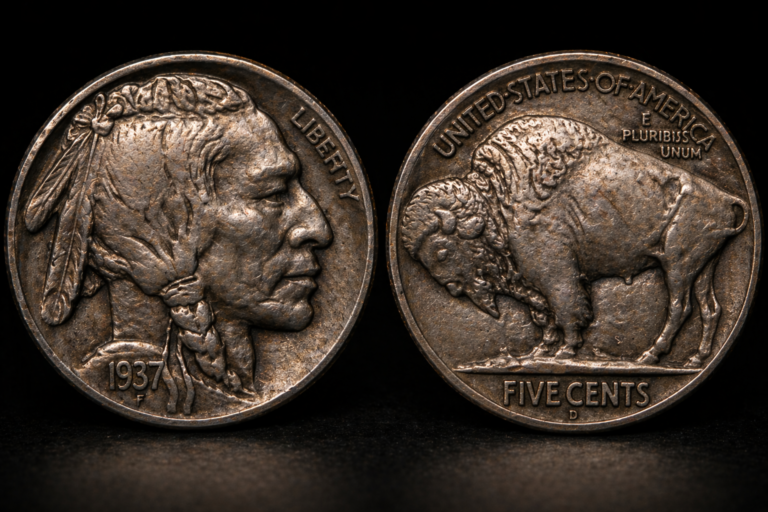 Buffalo nickel showing missing front leg detail
