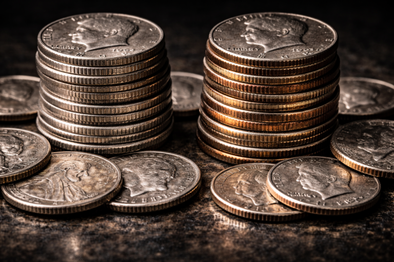 Collection of U.S. silver coins including dimes quarters and half dollars