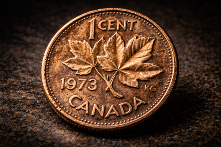 Close up of 1973 Canadian penny showing fine design details