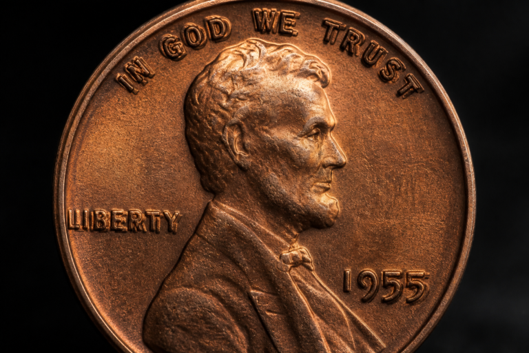1955 doubled die penny showing clear duplicated lettering