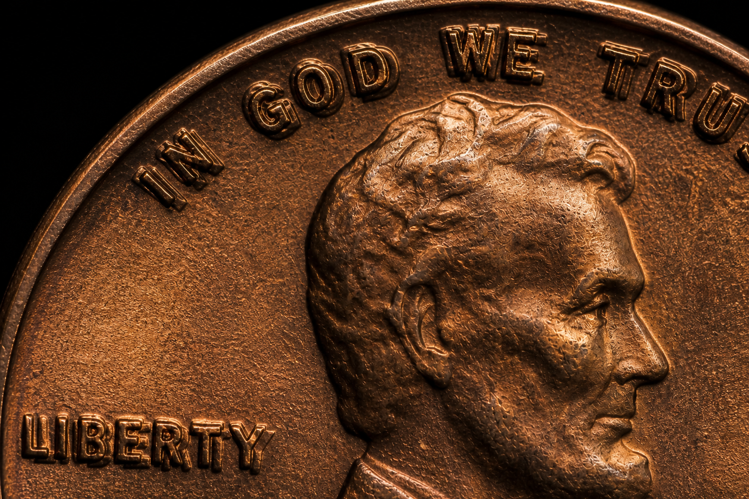 Close up of 1955 doubled die penny showing LIBERTY doubling