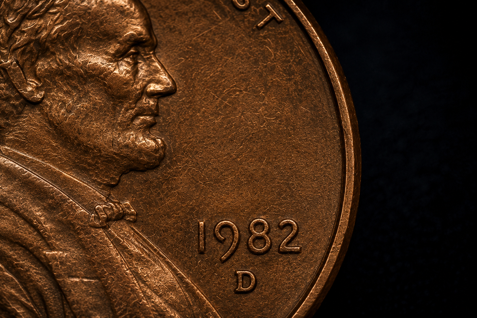 Close up of mint mark location on Lincoln penny