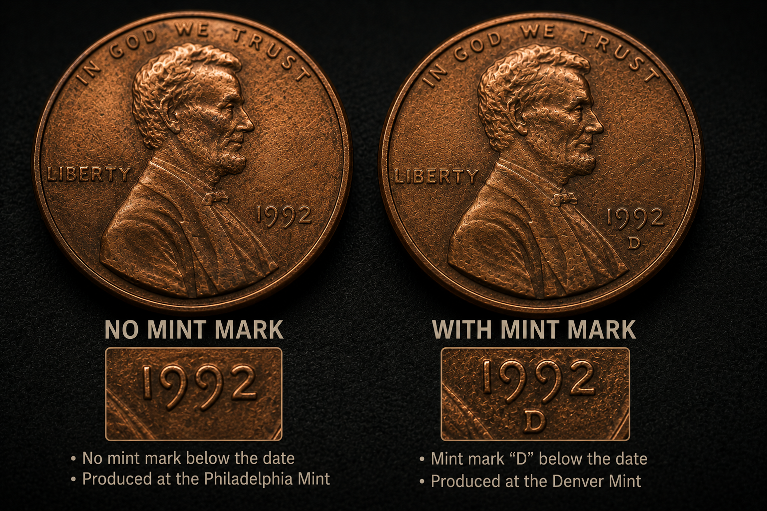 Lincoln penny showing area without mint mark