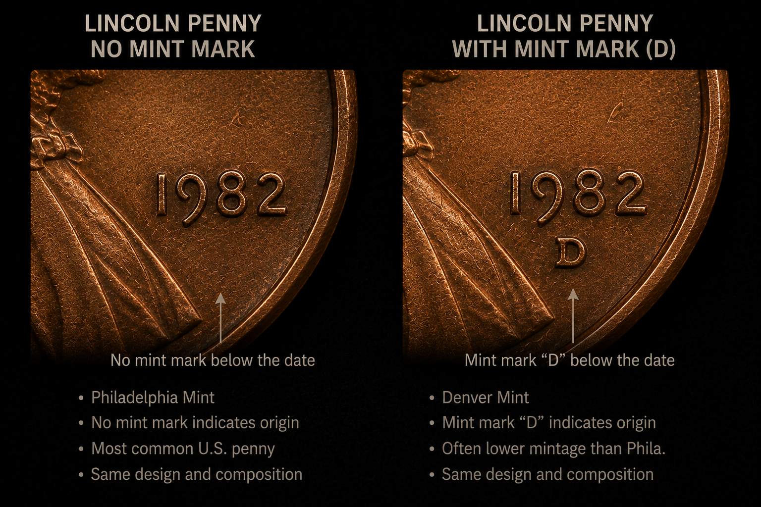 Lincoln penny showing area without mint mark