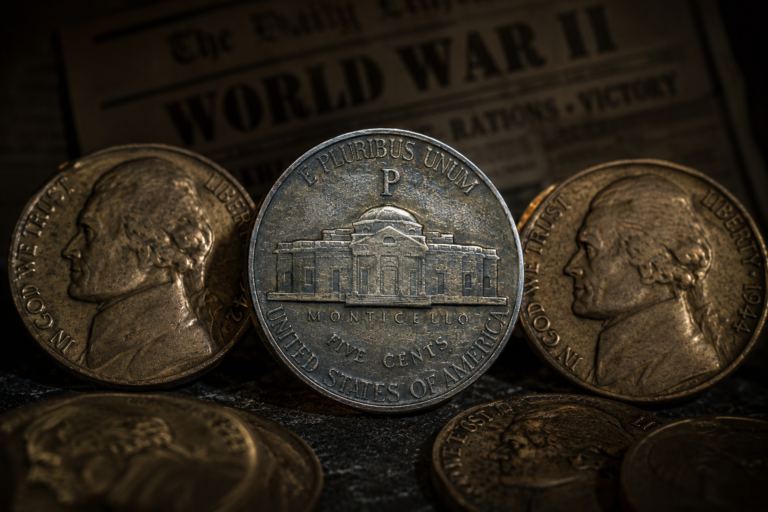 1943 Jefferson wartime nickel showing unusual wartime features