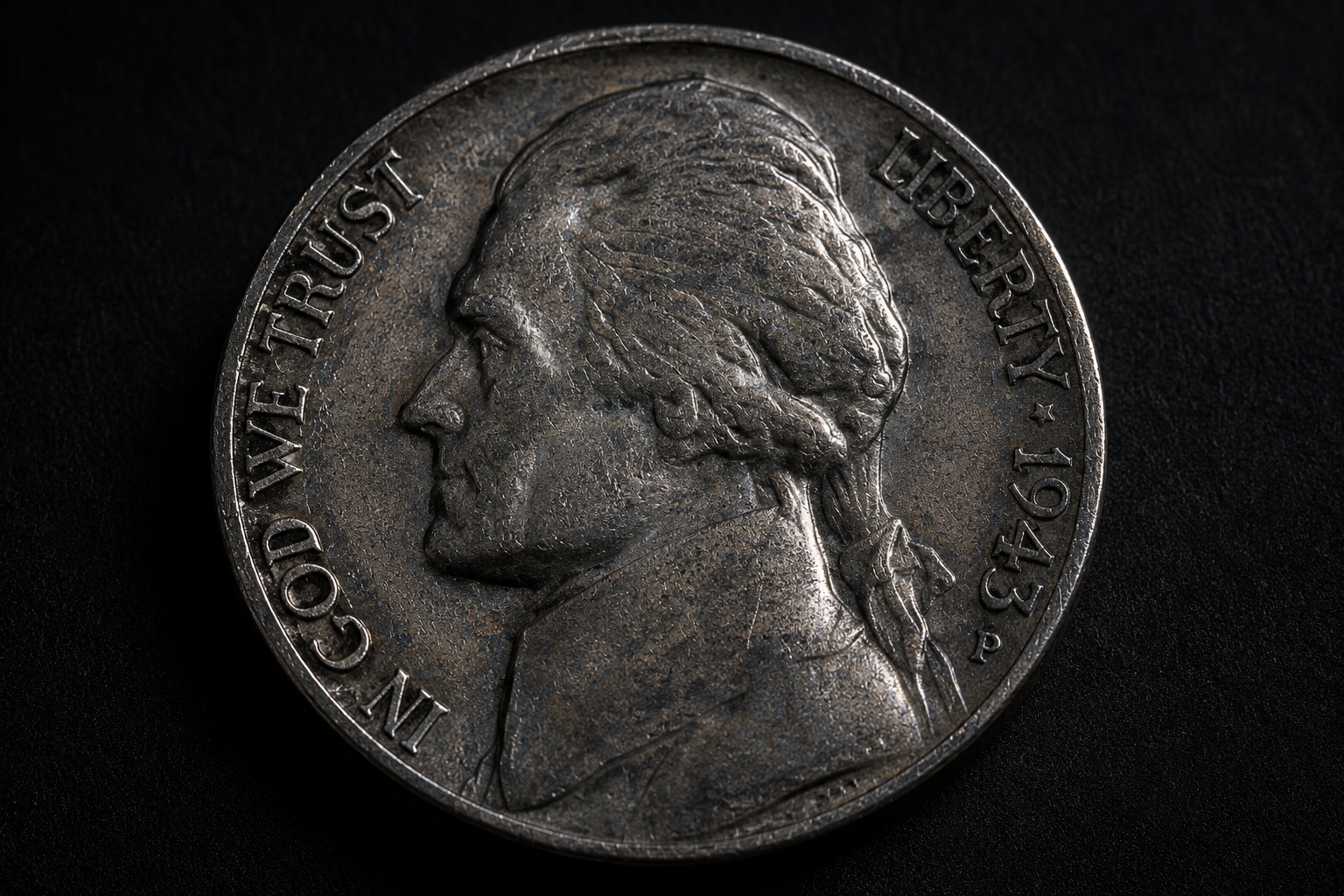 1943 wartime Jefferson nickel with gray toning