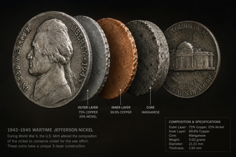 Internal metal composition of a wartime Jefferson nickel