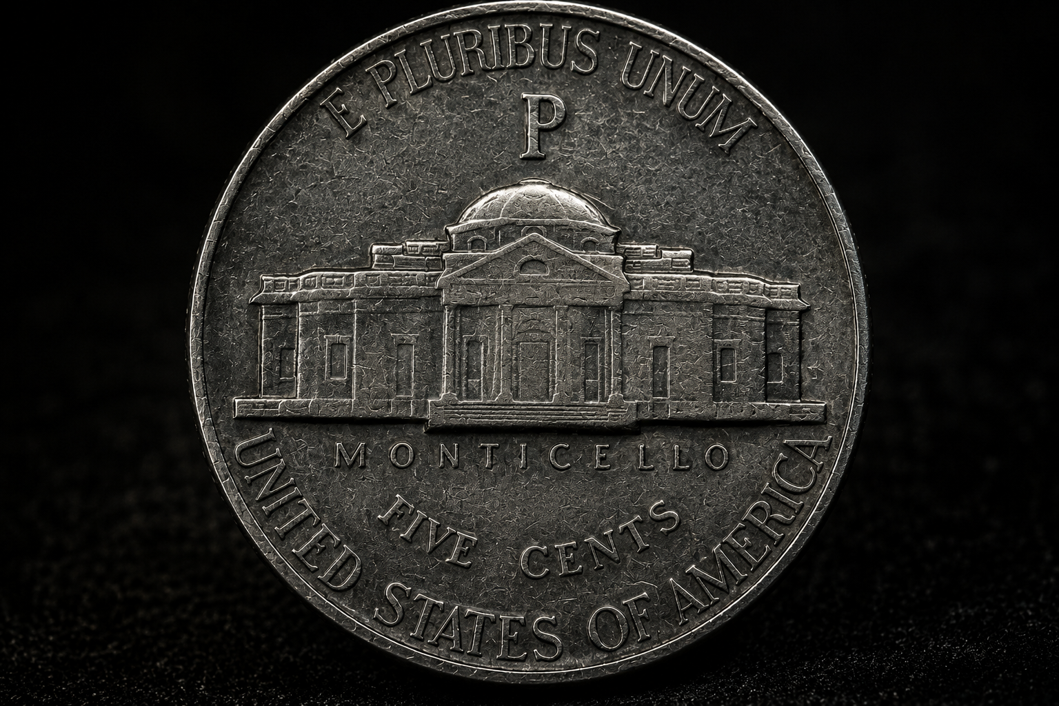 Large mint mark above Monticello on a 1943 wartime nickel