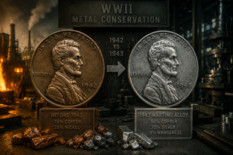 Wartime Jefferson nickel representing the removal of nickel metal during World War II