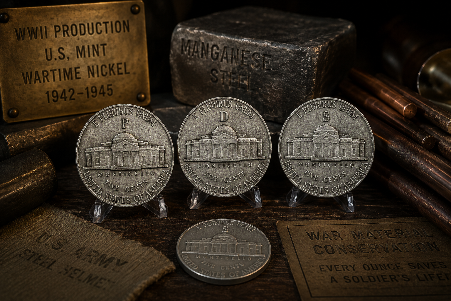 Wartime Jefferson nickels produced after nickel metal was removed from the alloy