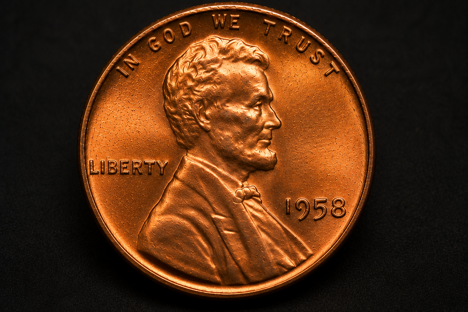 Lincoln Wheat Penny with naturally preserved red-orange copper color and original mint luster.