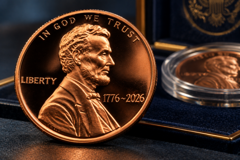 2026 Lincoln penny with the special 1776–2026 dual date, produced for U.S. Mint collector sets after circulating penny production ended.