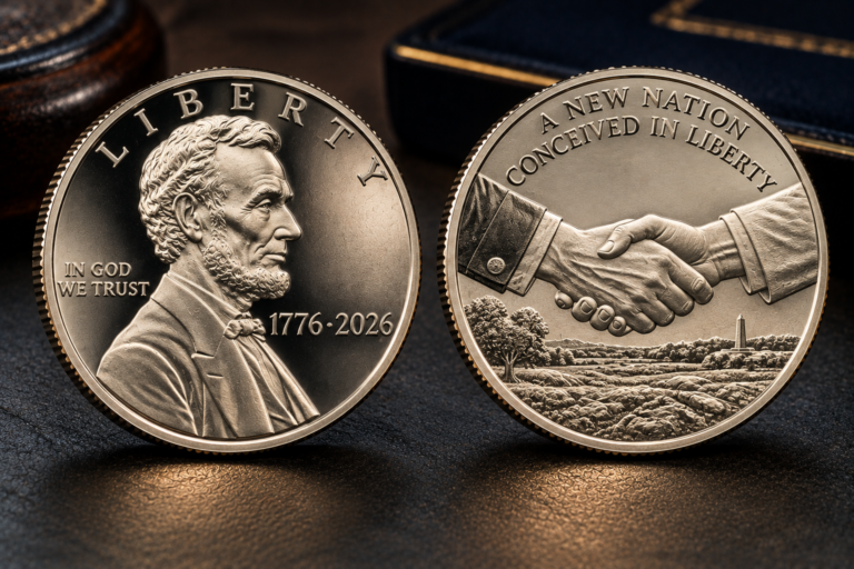 2026 Gettysburg Address Quarter showing Abraham Lincoln on the obverse and two clasped hands on the reverse.